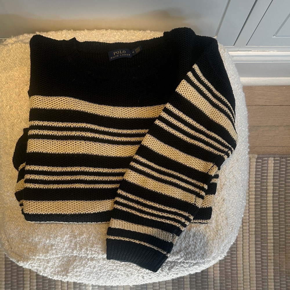 Polo by Ralph Lauren Black and Cream Linen Crewneck Sweater